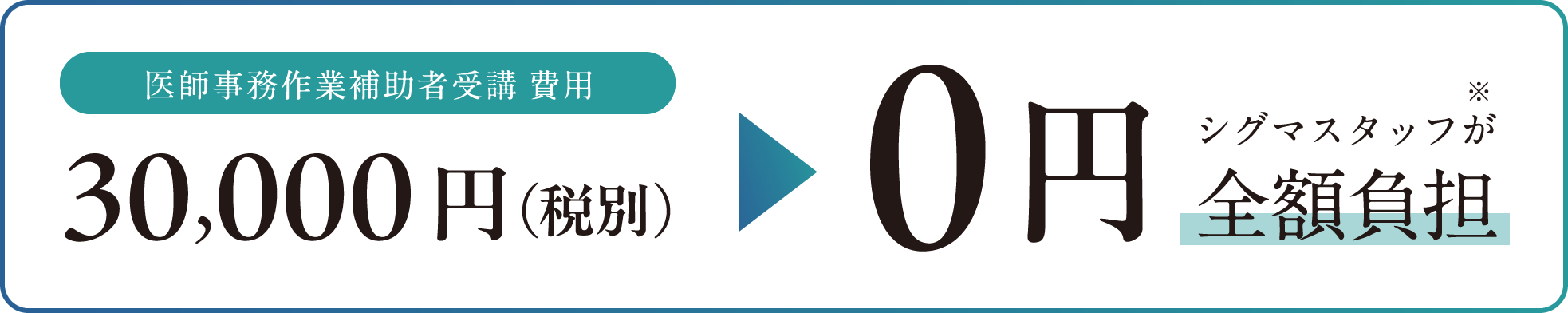 医師事務作業補助者 受講費用3,000円　シグマスタッフが全額負担